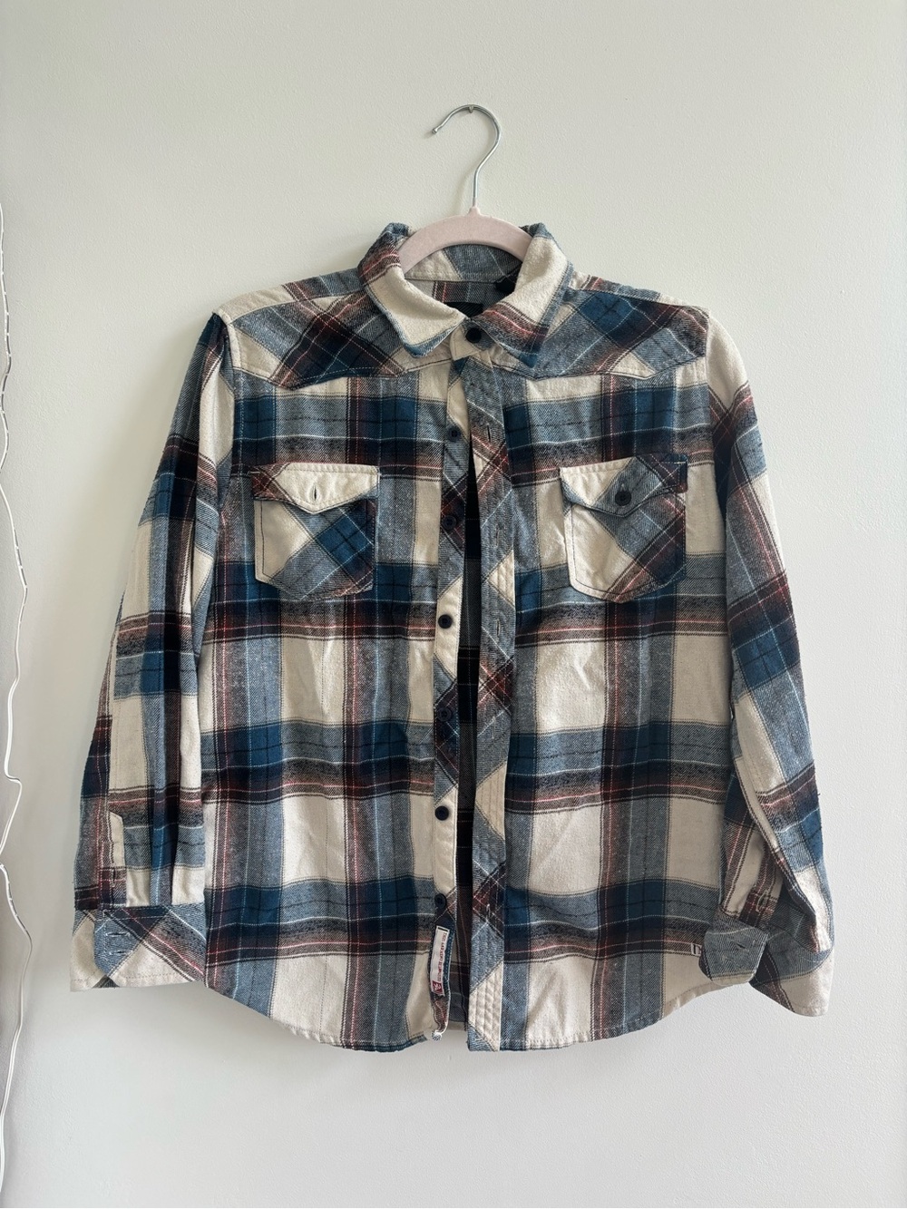 Micros Blue, Cream & Brown Plaid Shirt
